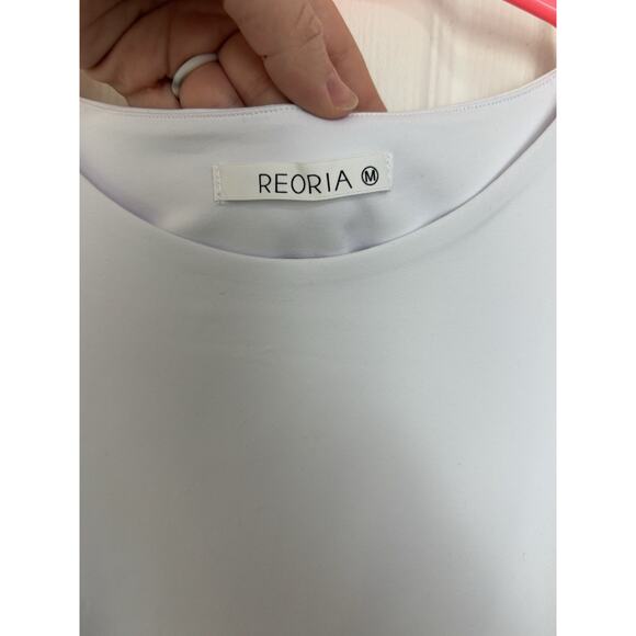 Reoria White High Neck Sleeveless Bodysuit Size Medium Classic Minimal - Picture 3 of 5